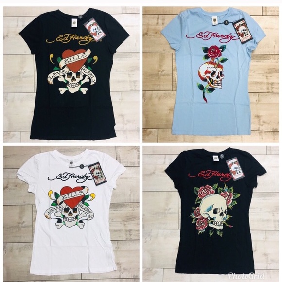 🌺New Ed Hardy Love Kills Slowly Graphic T-shirt - Picture 7 of 7